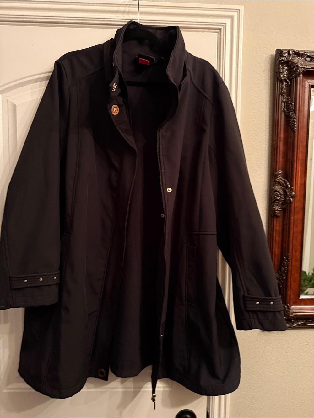 Classic Black Trench Coat with Snap and Zipper Closure